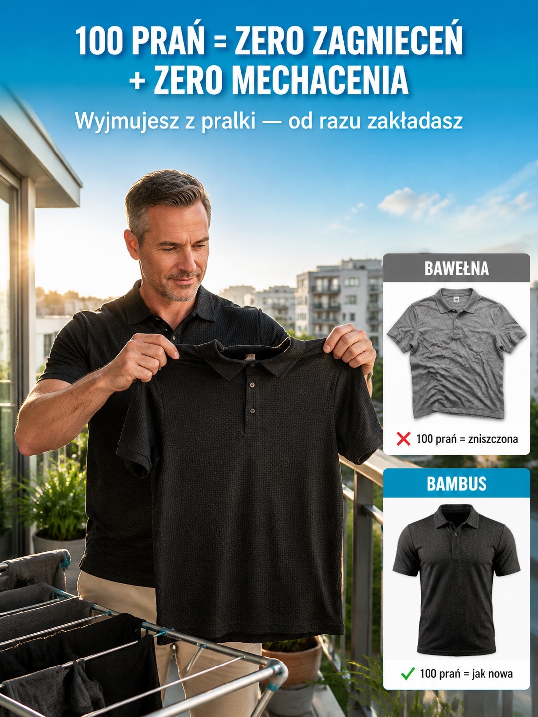 Męska koszulka z krótkim rękawem z bambusowego jedwabiu.