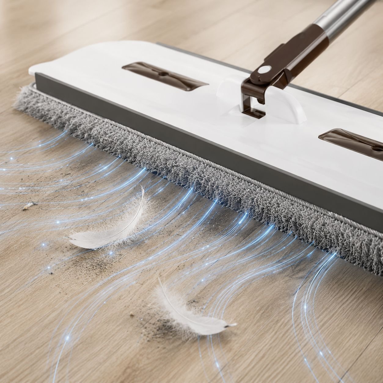 Hands-free flat mop with self-cleaning feature