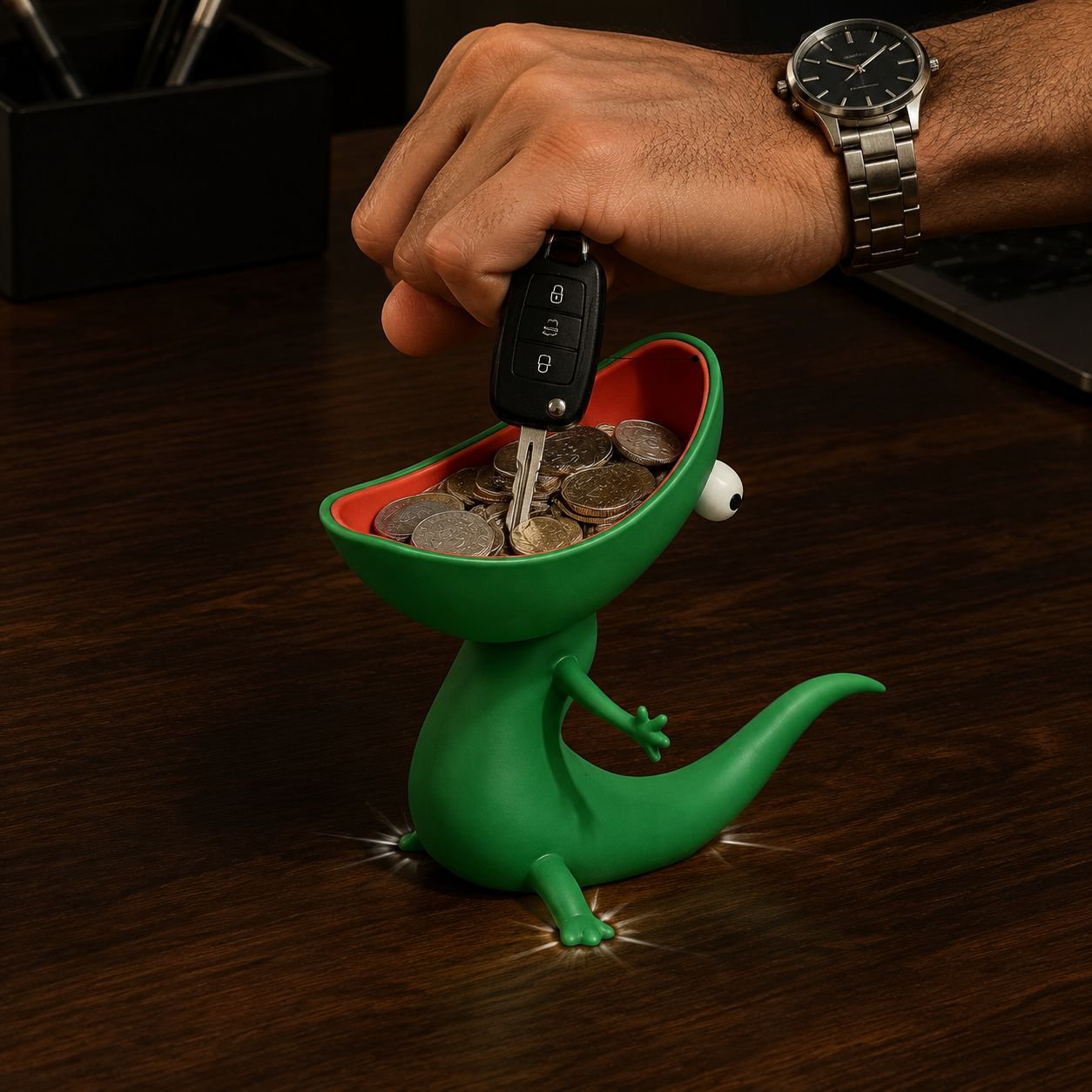Modern bathroom decor with lizard soap holder