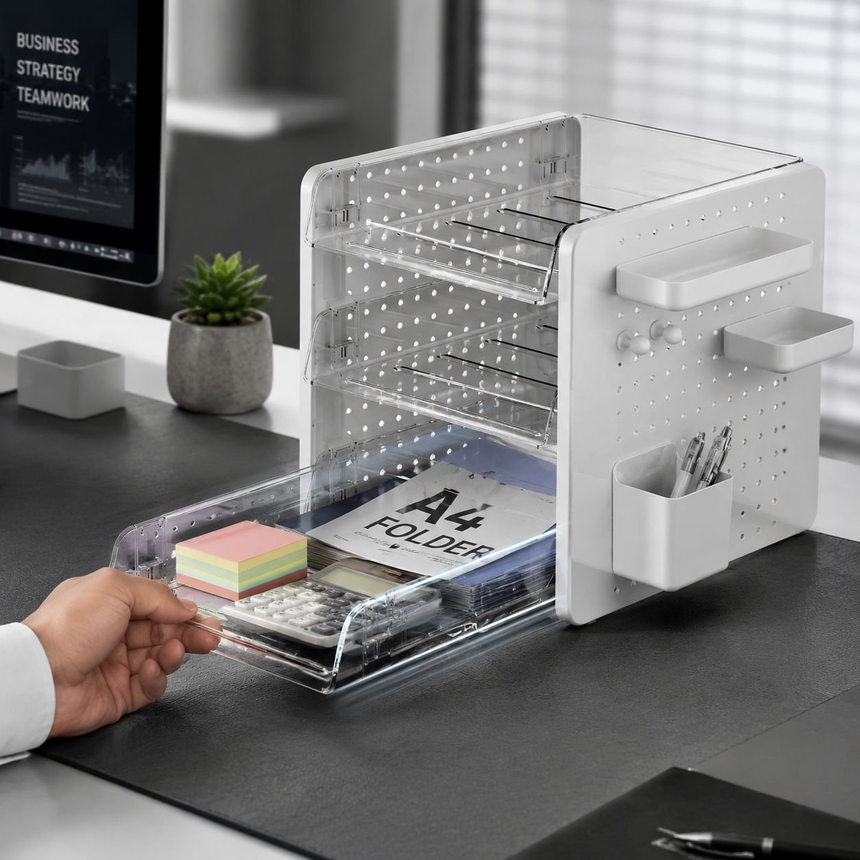 Desktop pegboard storage box for stationery and cosmetics, a must-have for desks and office workstat