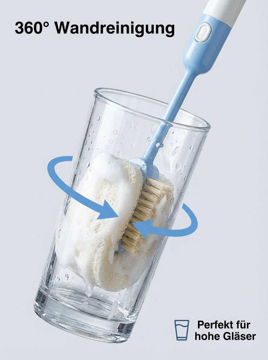 Langer Griff für komfortable Reinigung schwer erreichbarer Stellen