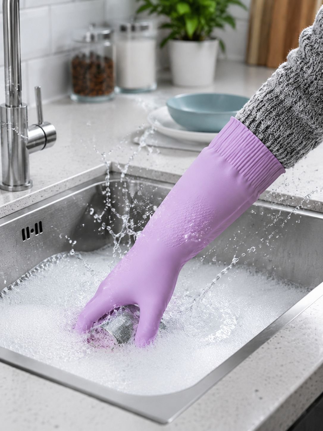 Anti-slip grip gloves for women in kitchen use