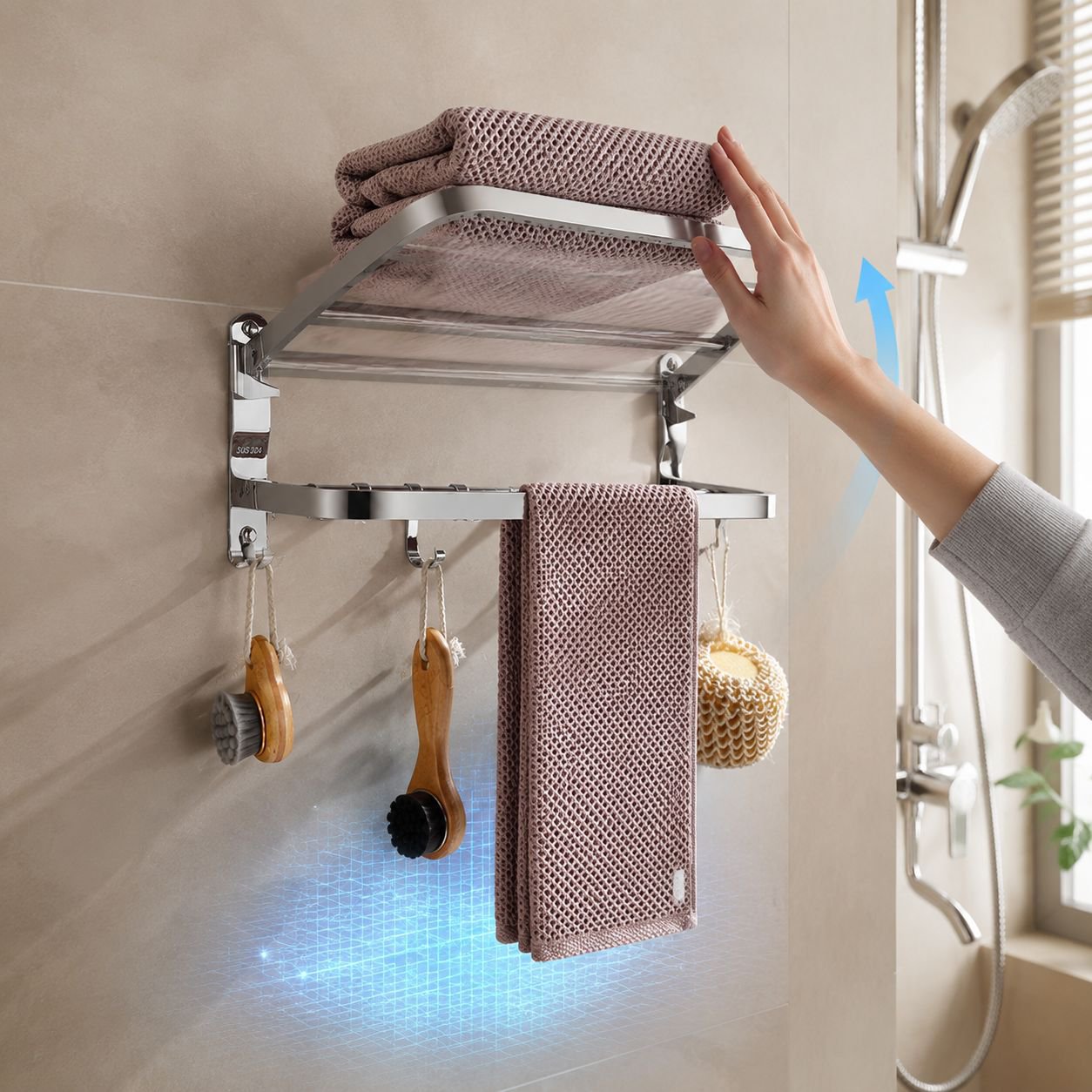 Multifunktionales Edelstahl-Handtuchregal für das Badezimmer