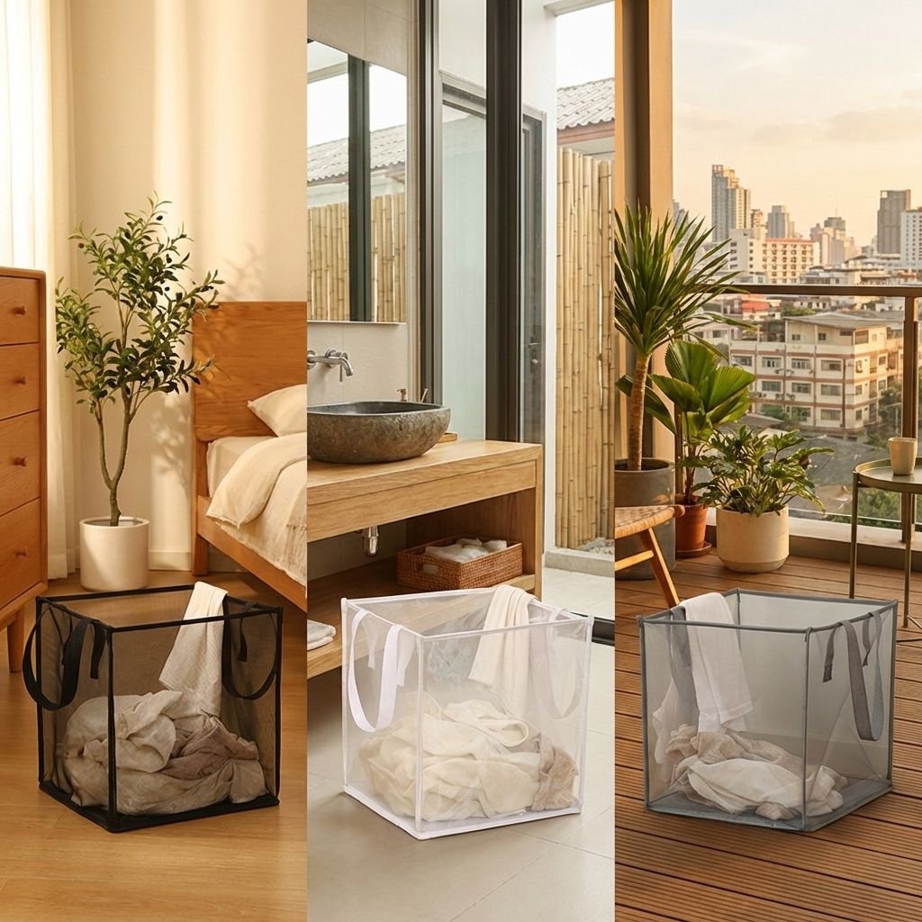 ตะกร้าใส่ผ้าแบบพกพาพร้อมหูหิ้ว