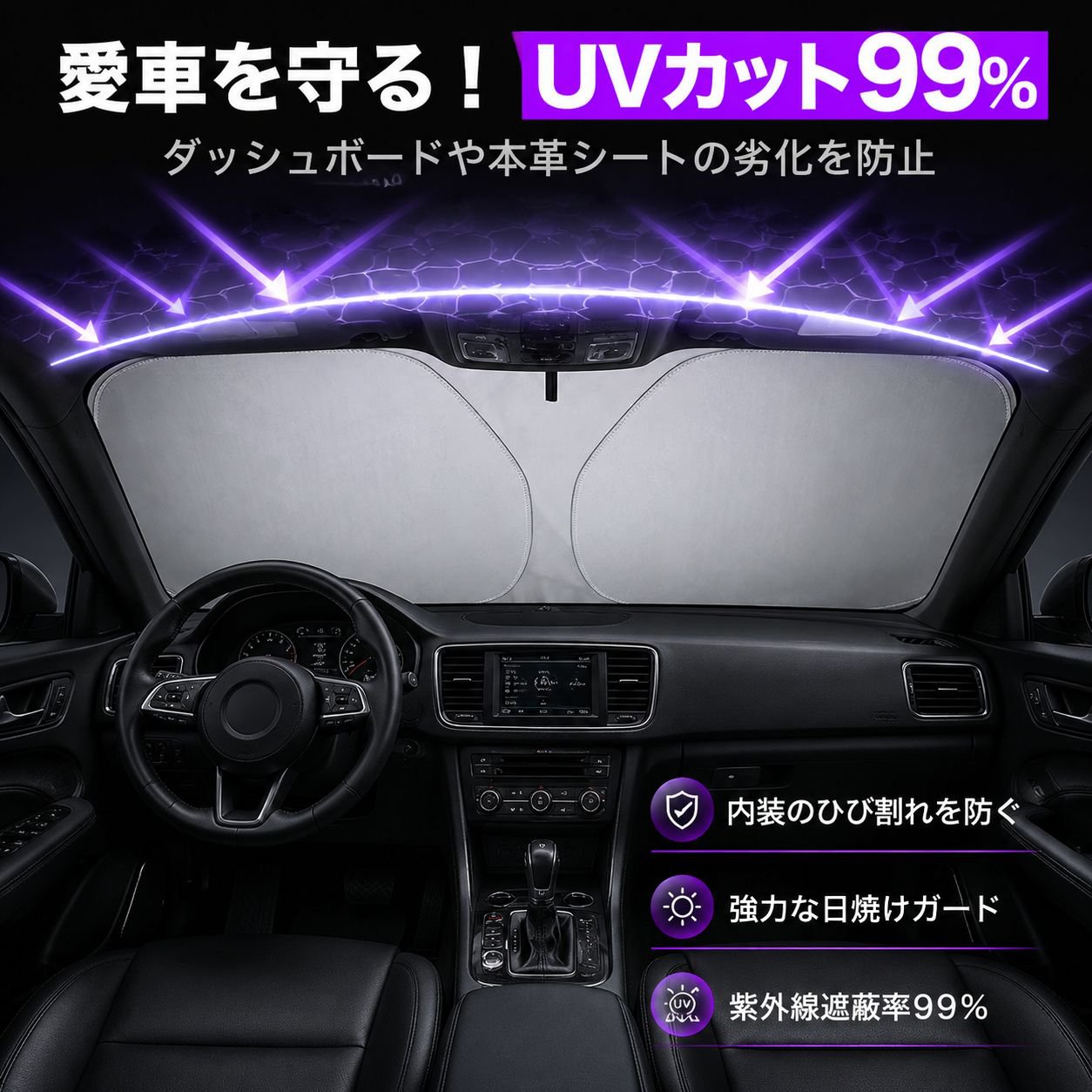 日除け断熱二重サークルチタンフロントガラスサンシェード