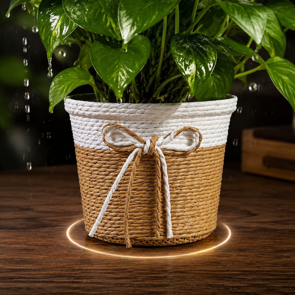 Handcrafted basket cover for modern plant display