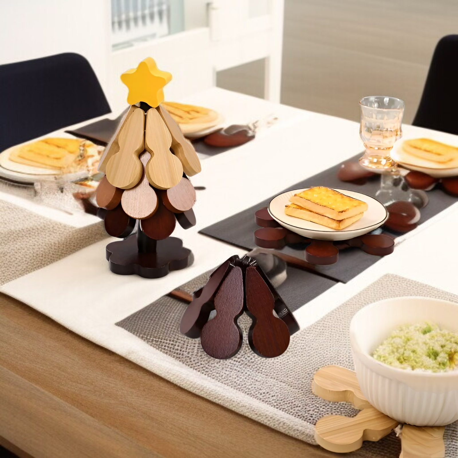 木の断熱パッド、やけど防止、高温耐性の家庭用ダイニングマット、高級クリスマスツリー、ひょうたん、ダイニングテーブル、ポット、ボウルマット、装飾品