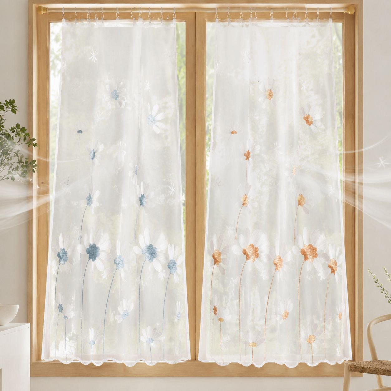 Chrysanthemum Pattern Transparent Window Screen, Modern Home Living Room Curtain