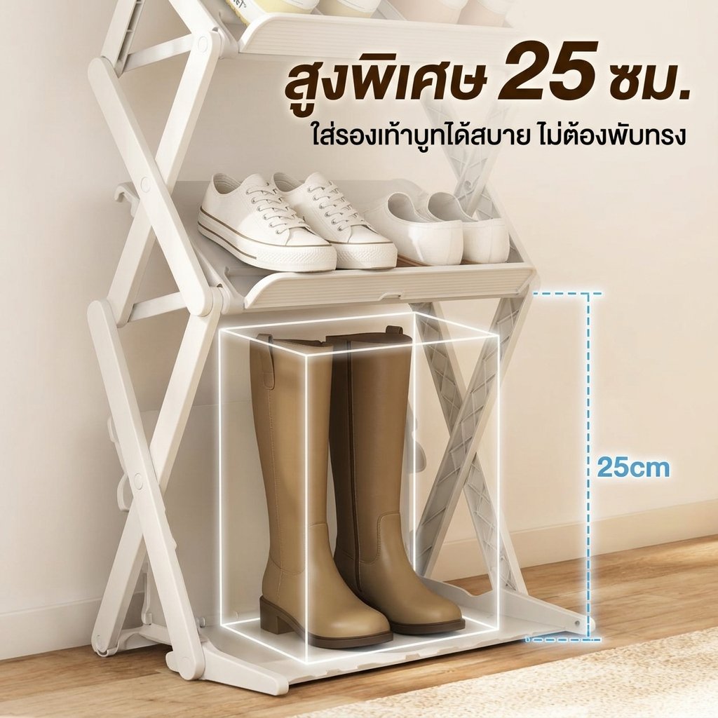 ชั้นวางรองเท้าหลายชั้นแบบพับได้ ประหยัดพื้นที่สำหรับบ้าน
