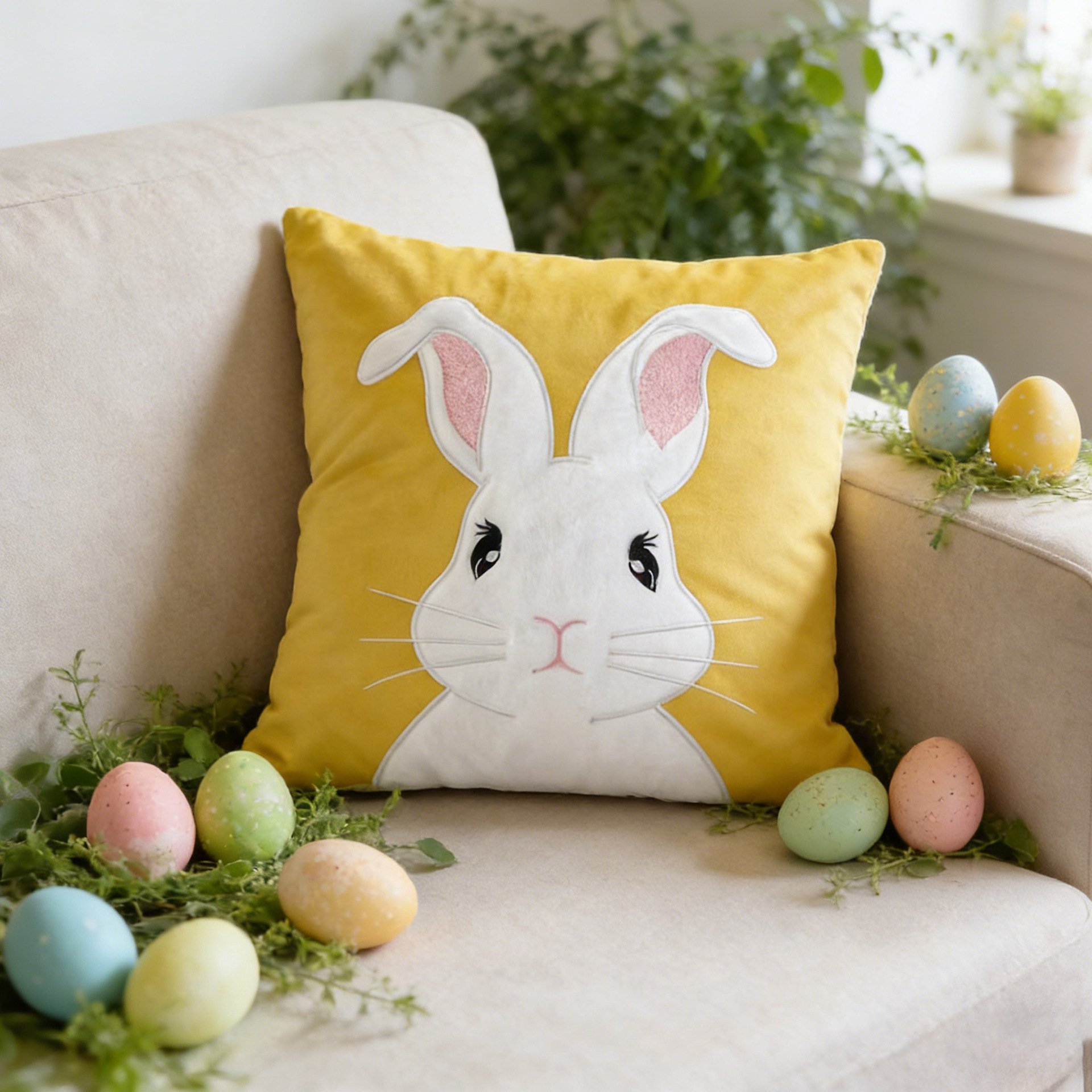 節日裝飾 可愛兔子圖案沙發抱枕套