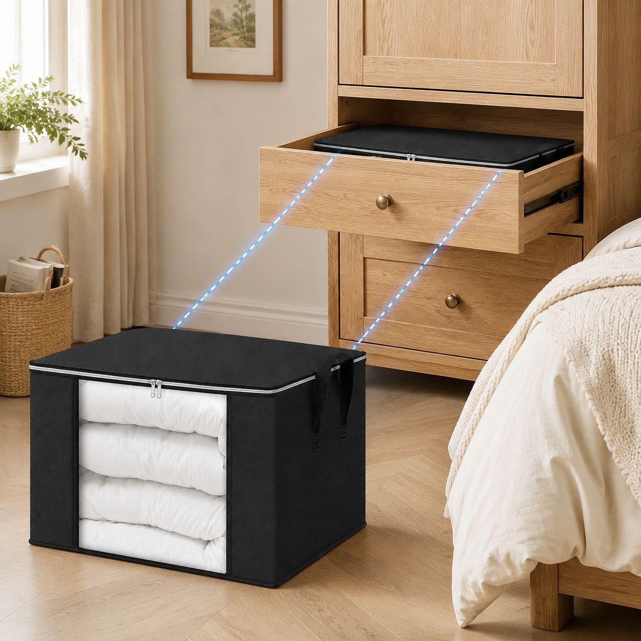 Closet storage bag with zipper closure