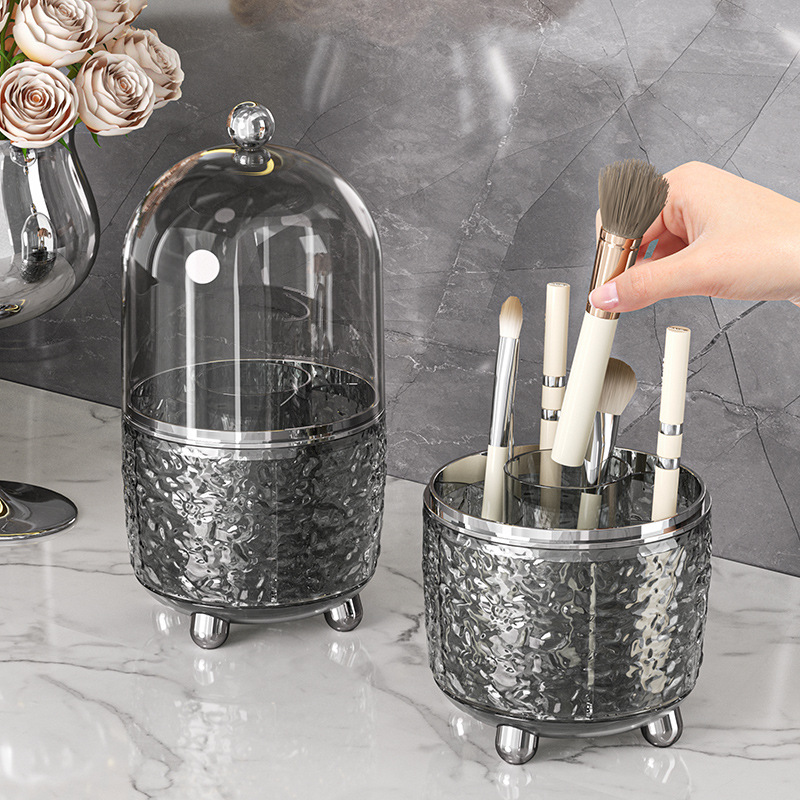 Boîte de rangement à pinceaux de maquillage rotative transparente pour bureau