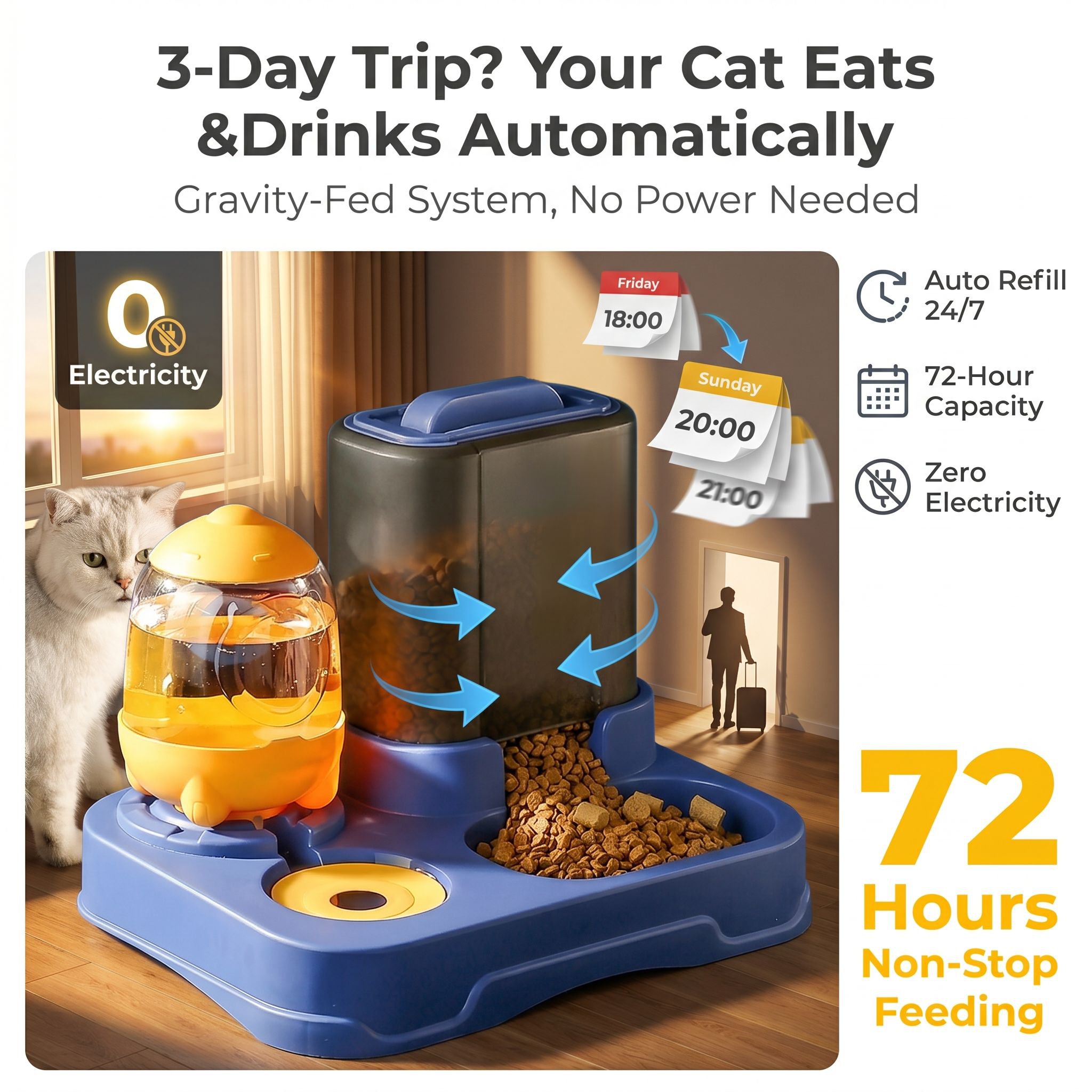Universal Automatic Feeder for Cats and Dogs with Large Capacity Water Bowl