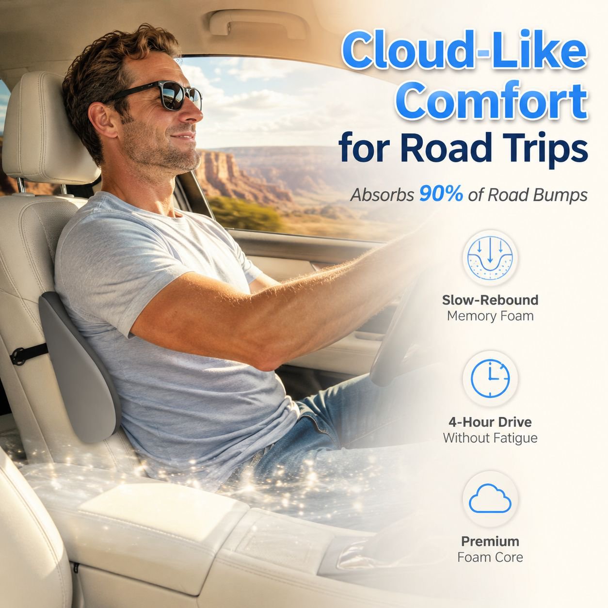 Car Seat Lumbar Pillow, Ergonomic Back Support Cushion