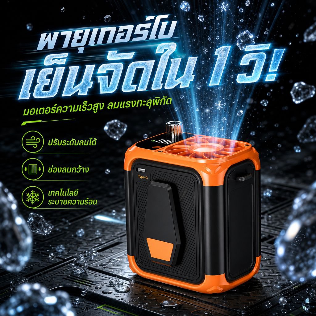 พัดลมพกพาติดเอวสำหรับไซต์งาน ลมแรง เย็นสบายกลางแจ้ง