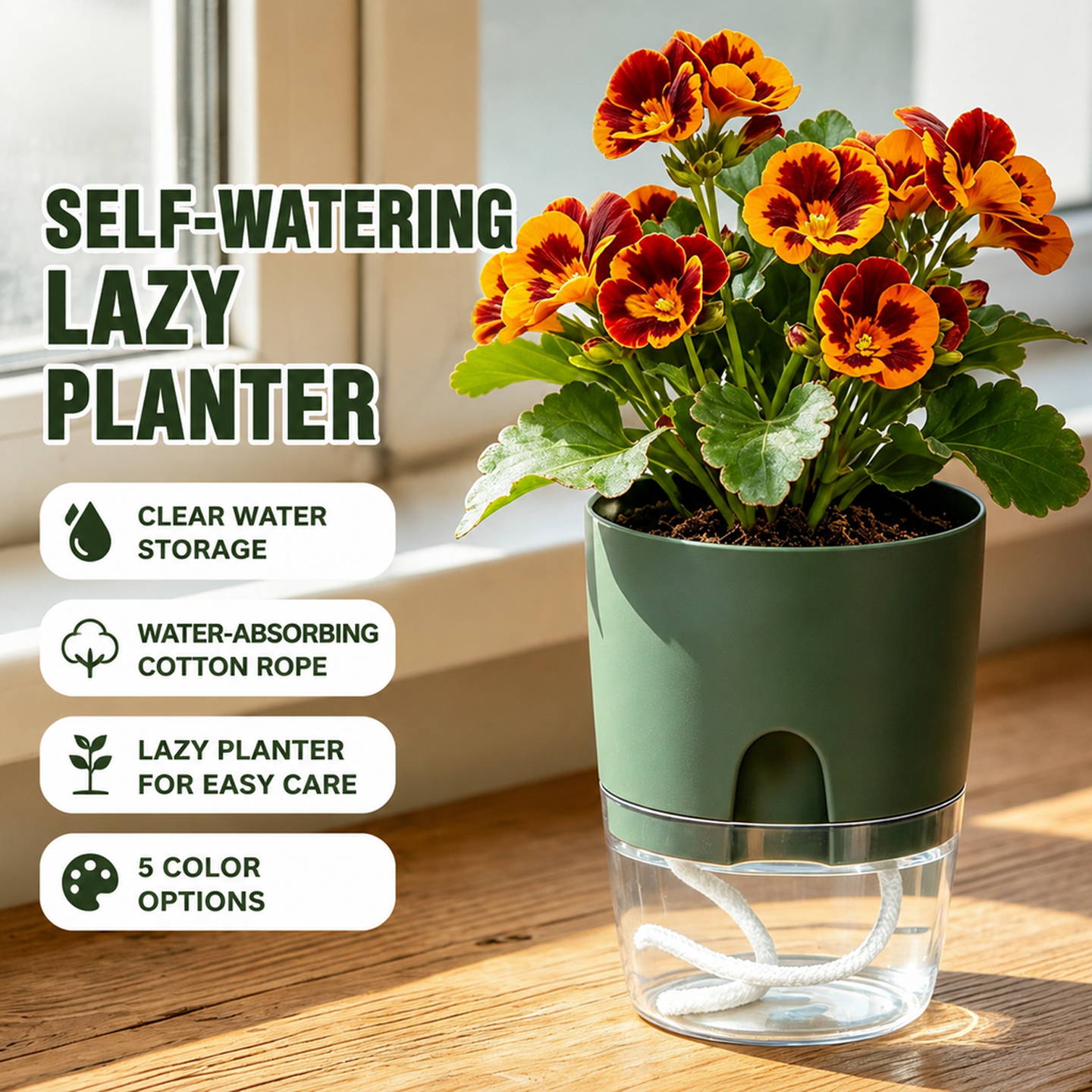 Self-Watering Lazy Flower Pot - Automatic Water Supply at the Bottom, Transparent Water Tank, Wa