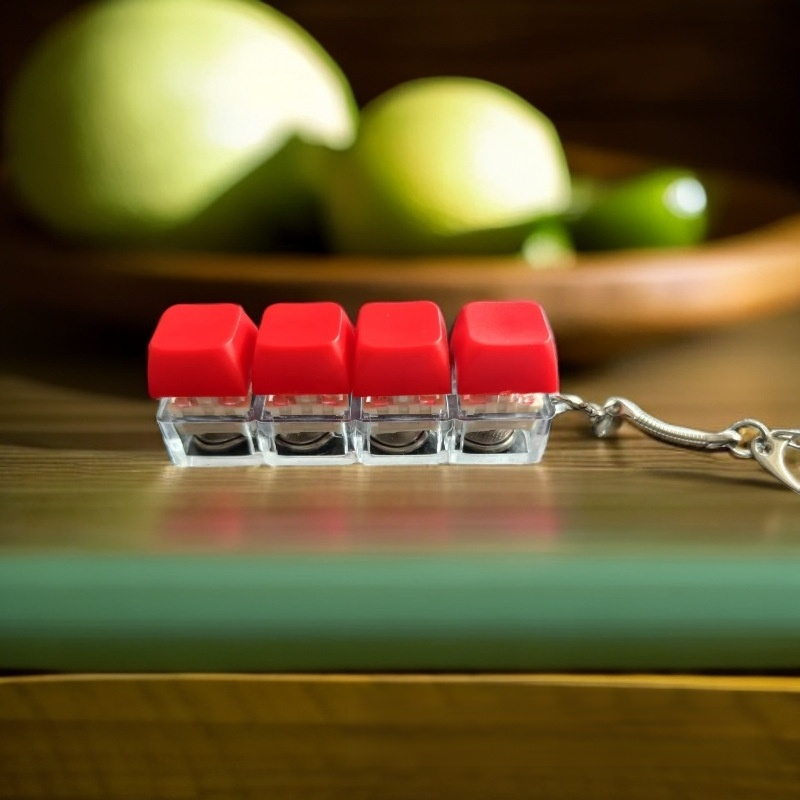 七色に光る4連ボタンストレス解消キーホルダー