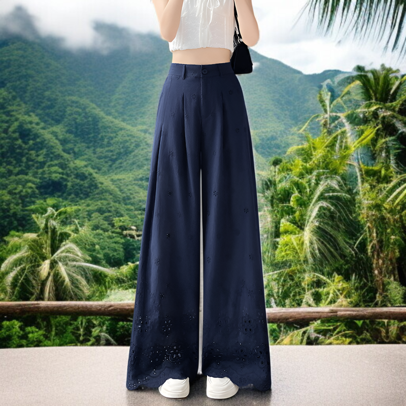 レディース夏用中空ワイドレッグパンツ全体像