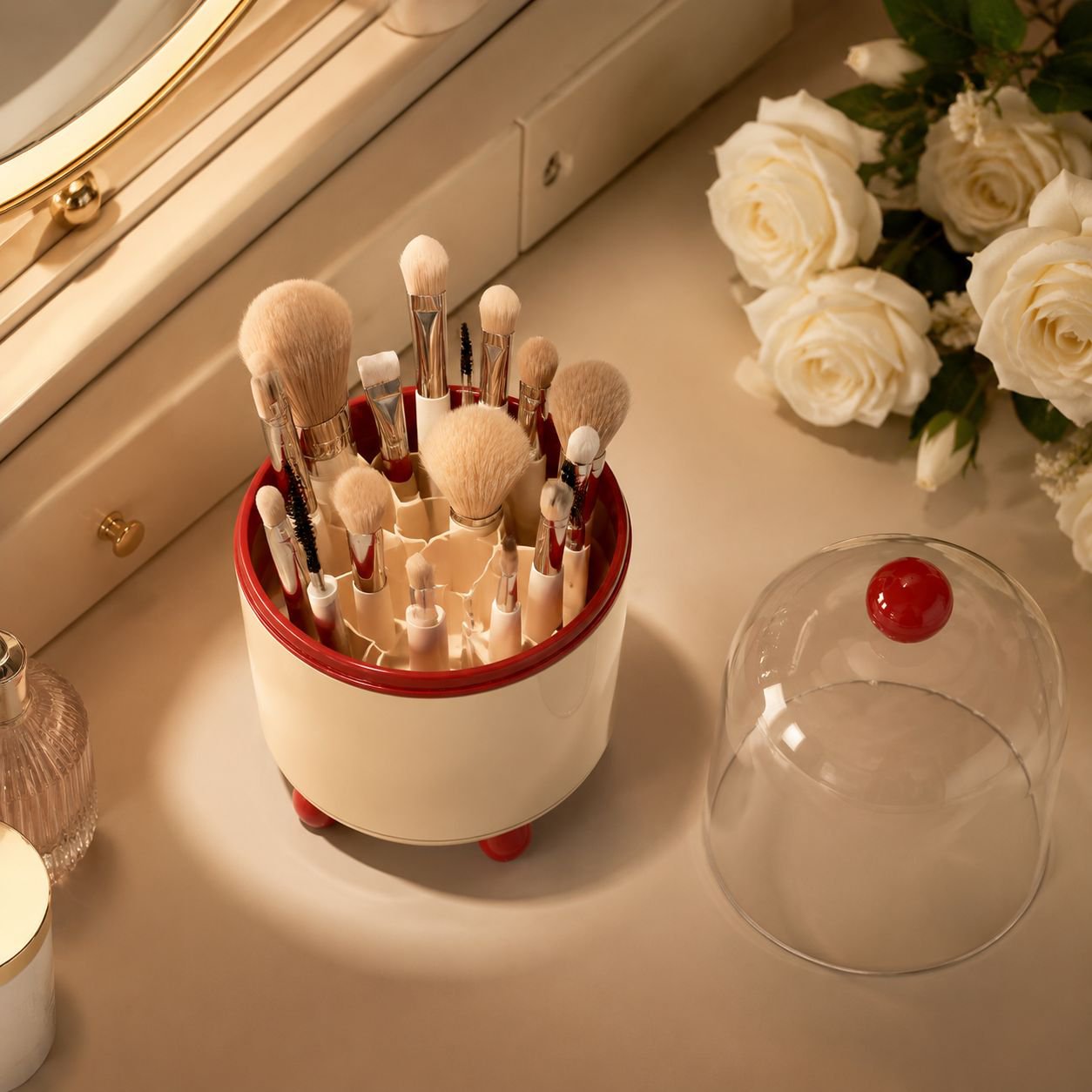 Clear desktop cosmetic organizer for beauty essentials