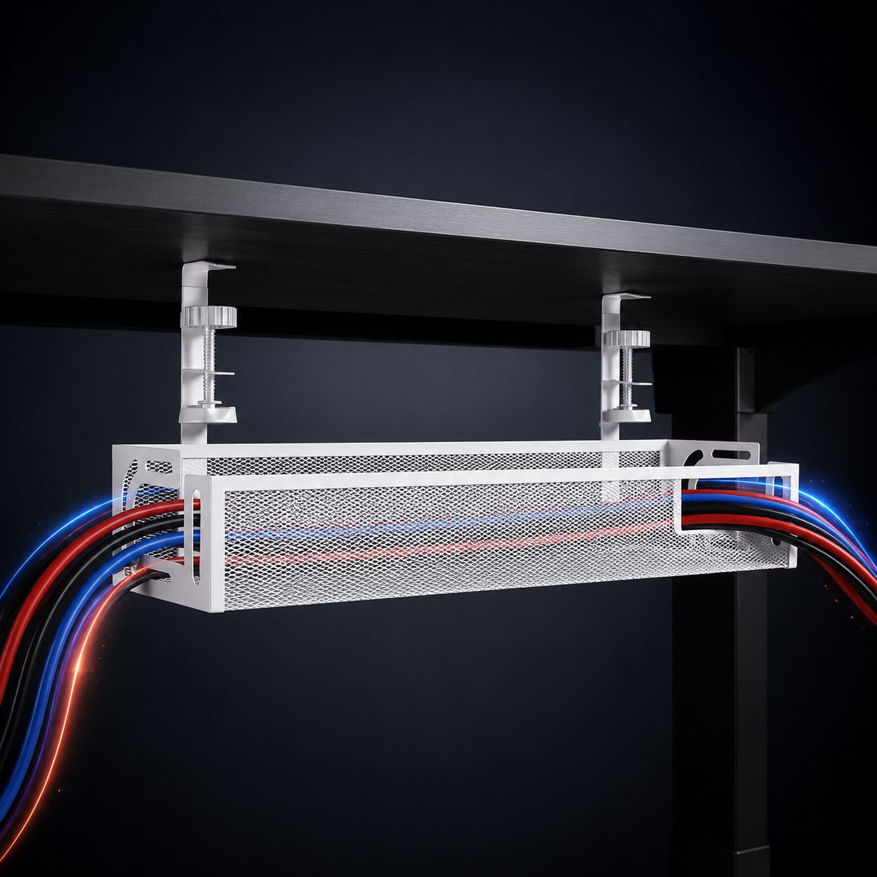 Under-desk cable management tray rack, office desk wire organizer, power strip holder