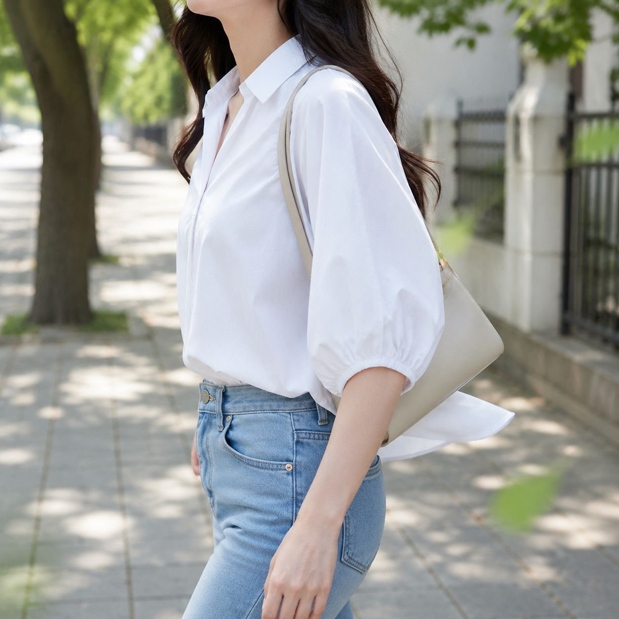 트렌디한 칠부 소매 옆트임 여성 블라우스