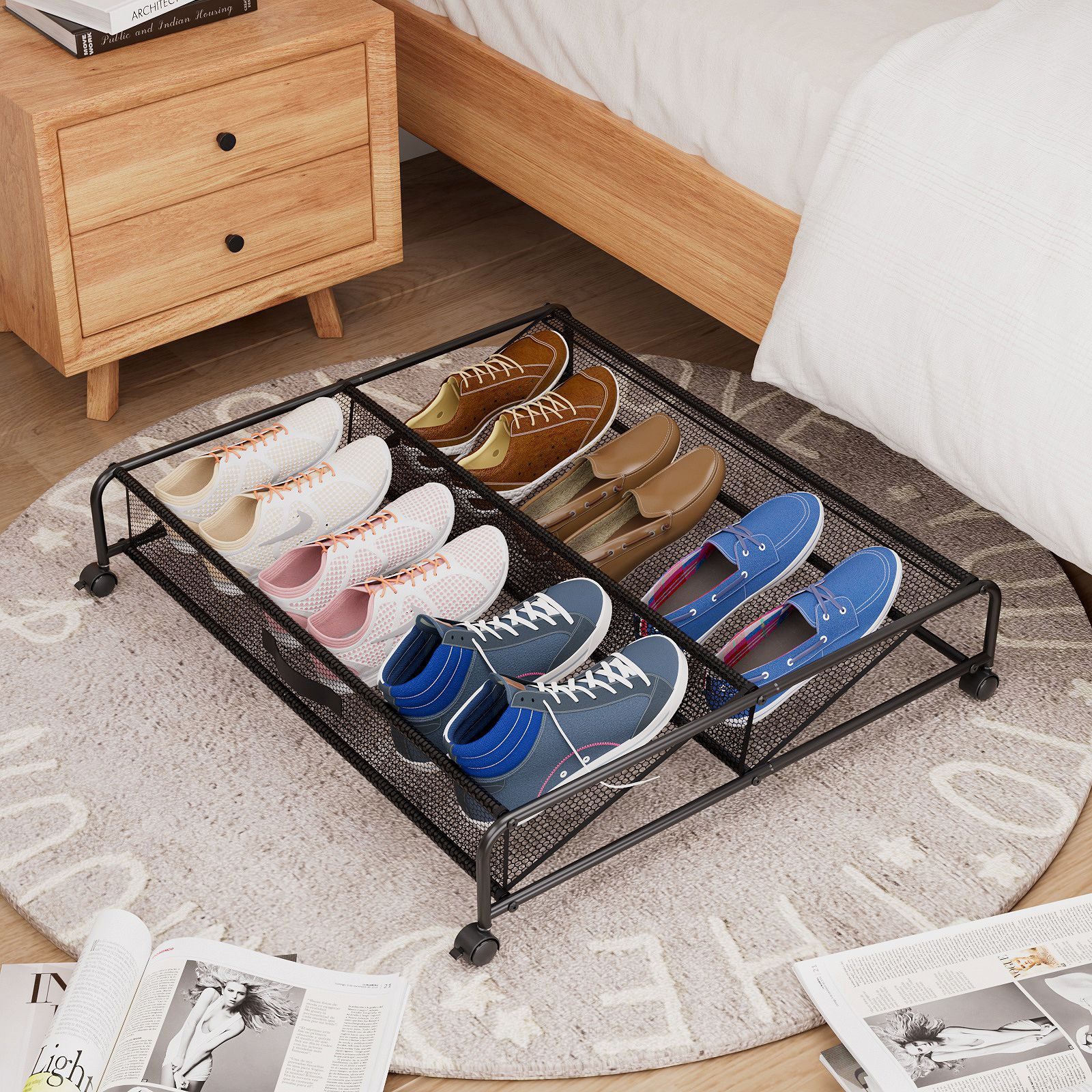 Rollbarer Aufbewahrungsrahmen für Schuhe unter dem Bett