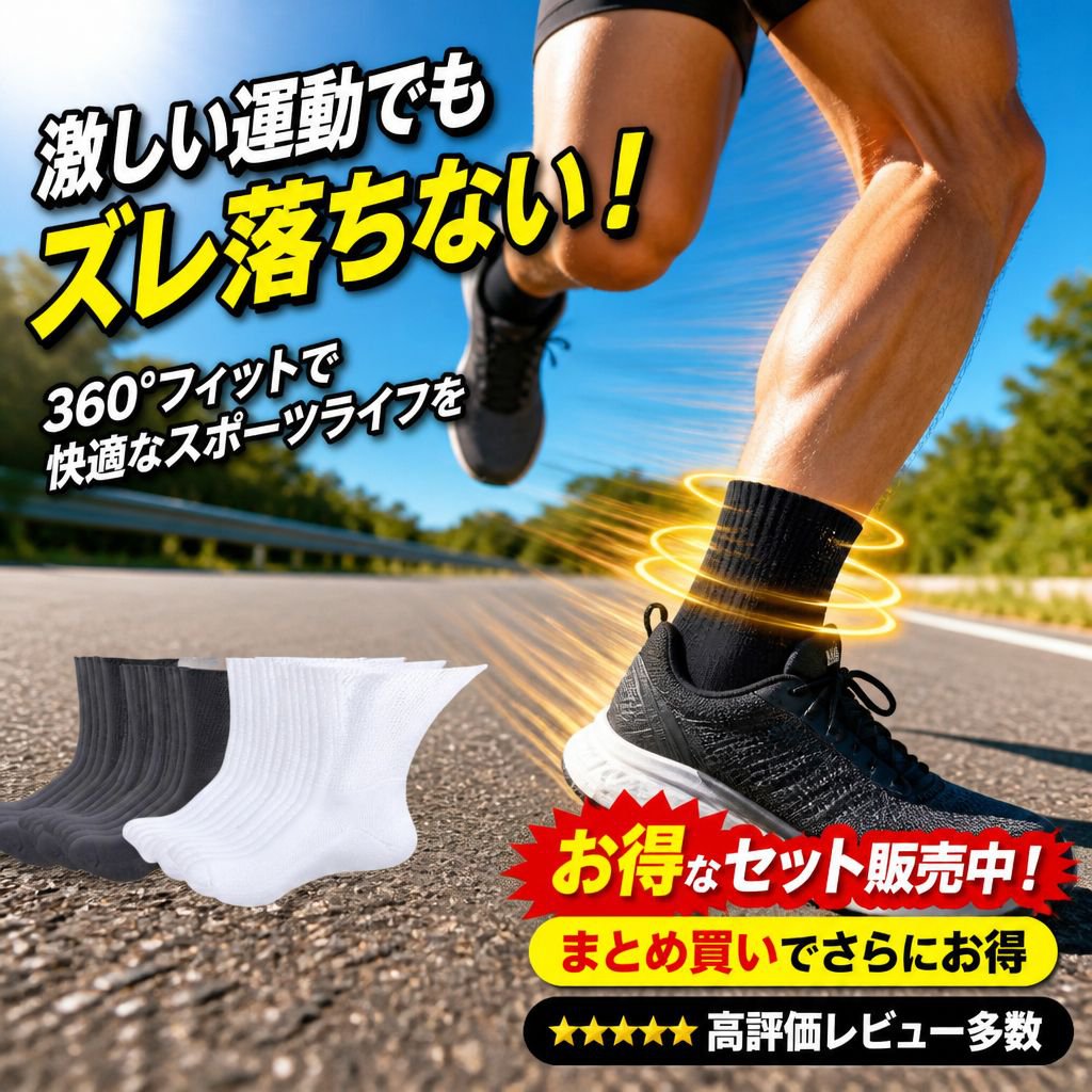 口元ゆったりミドル丈 吸汗防臭スポーツソックス
