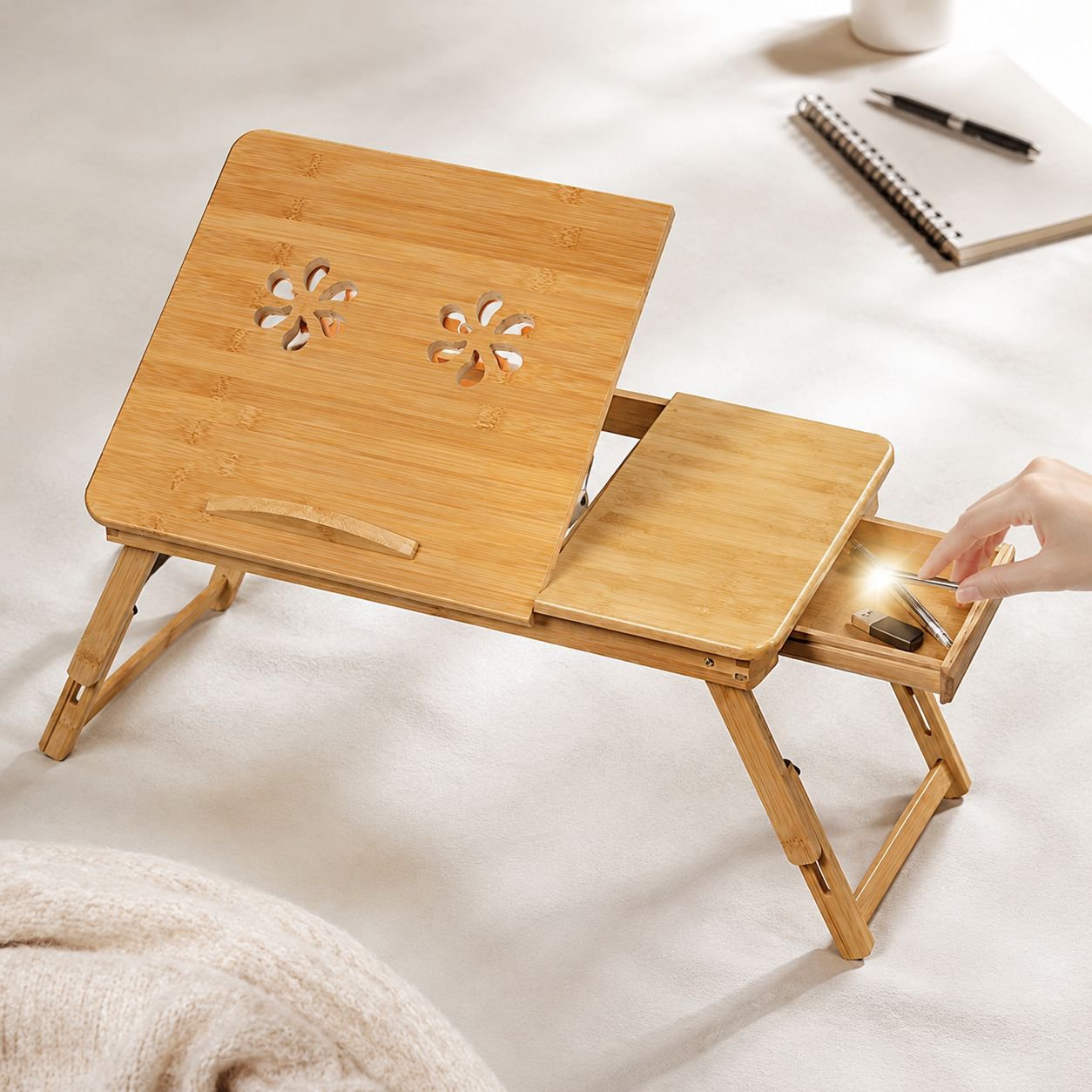 Adjustable bedside table for convenience