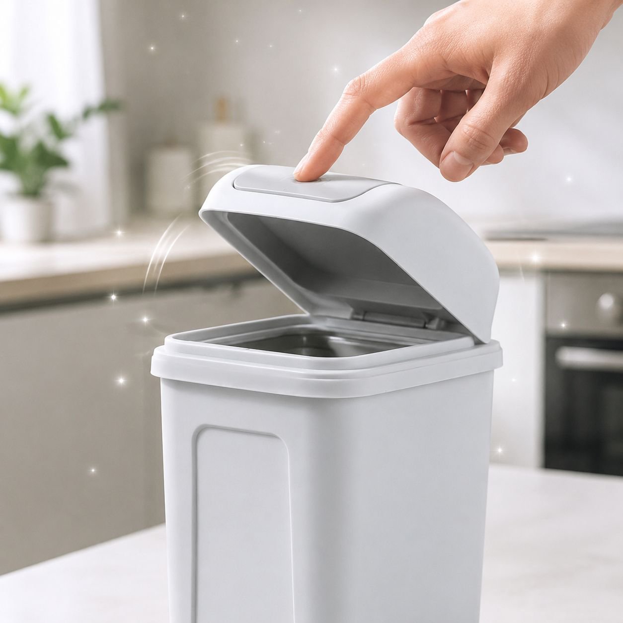 User carrying trash can by handle for easy transport