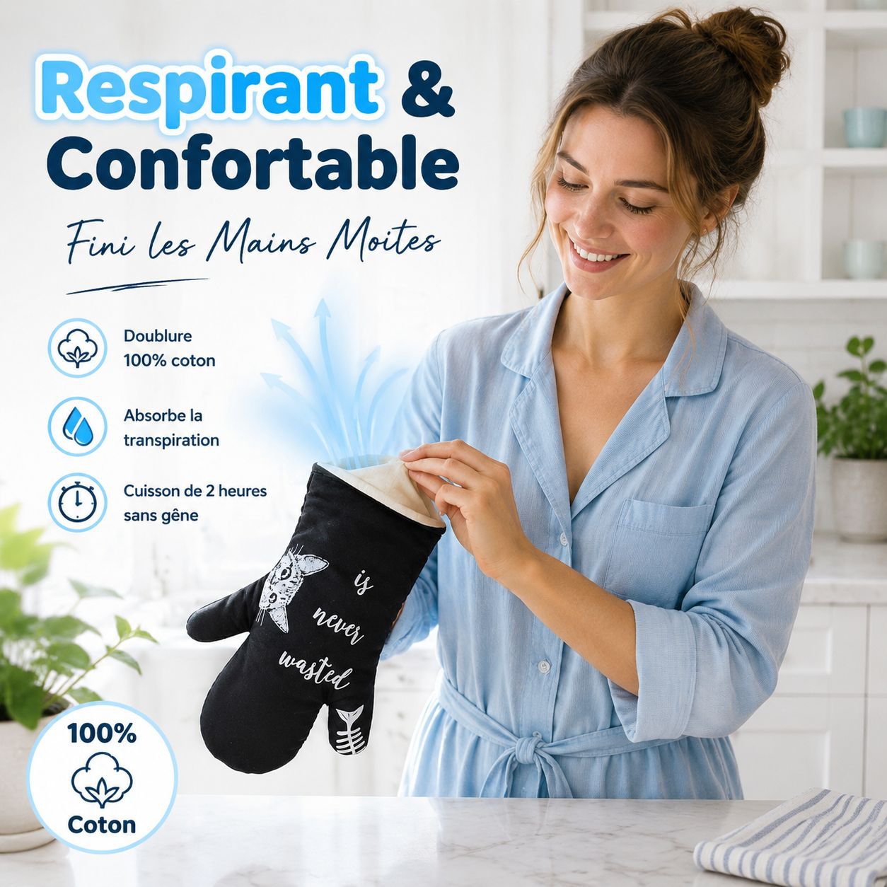 Gants de protection allongés en silicone et coton pour micro-ondes