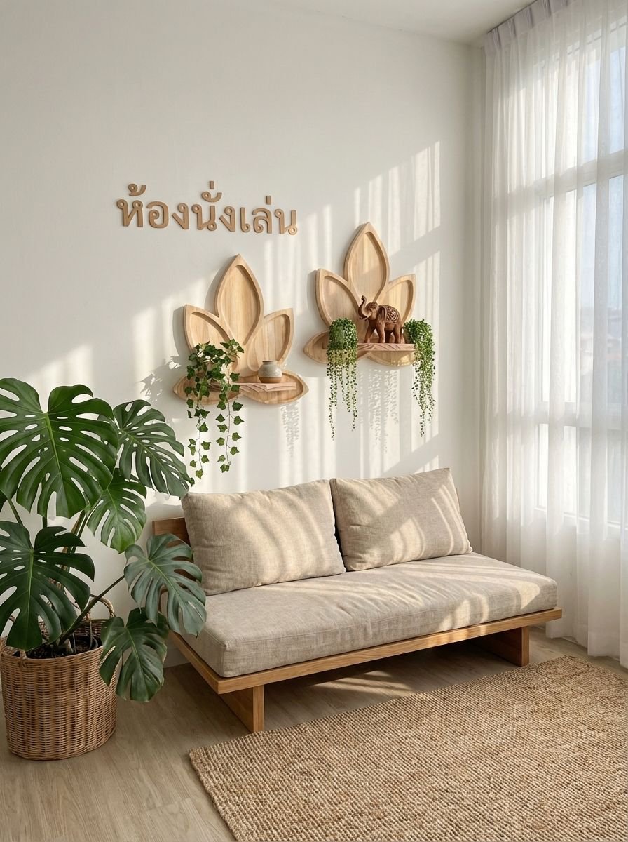 ชั้นวางของไม้เนื้อแข็งตกแต่งผนัง