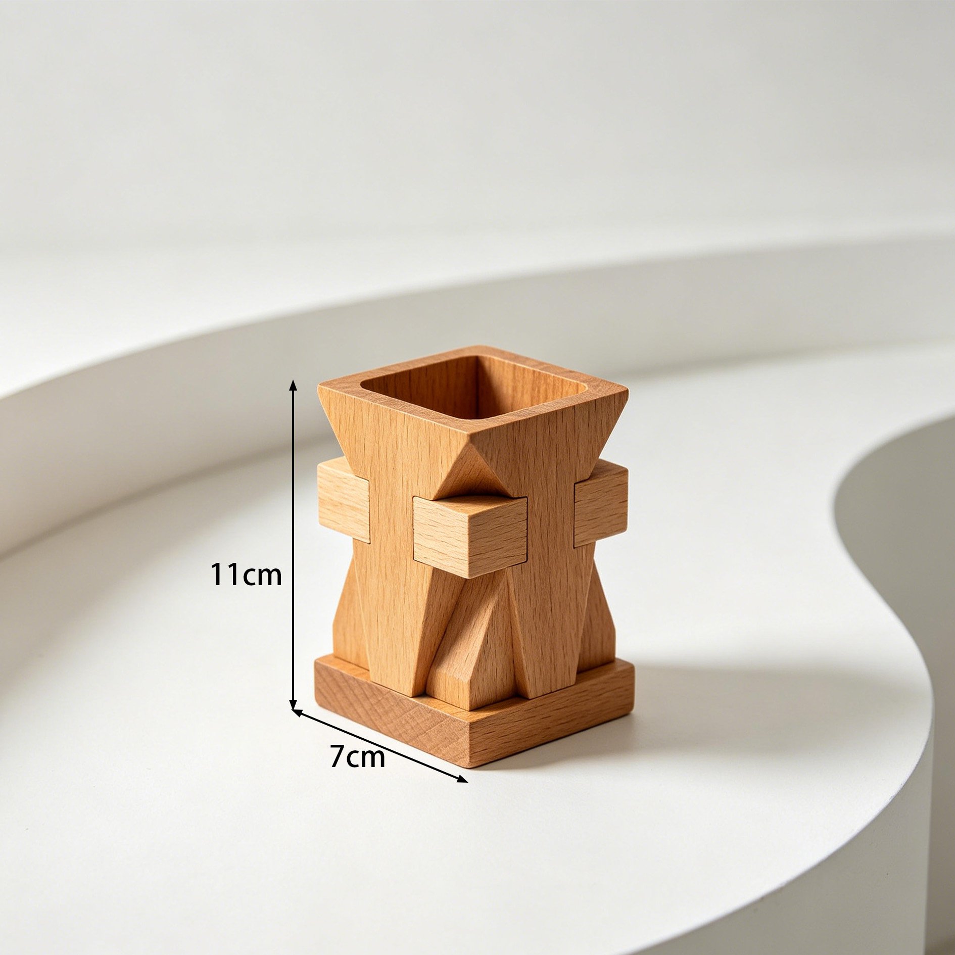 Minimalist solid wood desk pen organizer front view