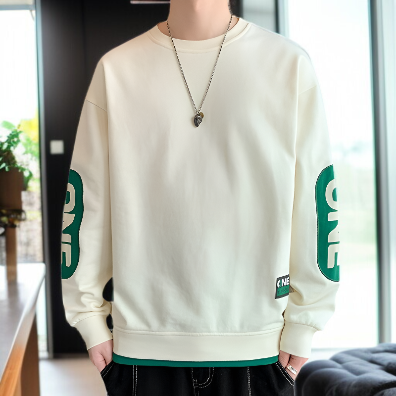 カジュアルプリント入りメンズラウンドネックスウェット