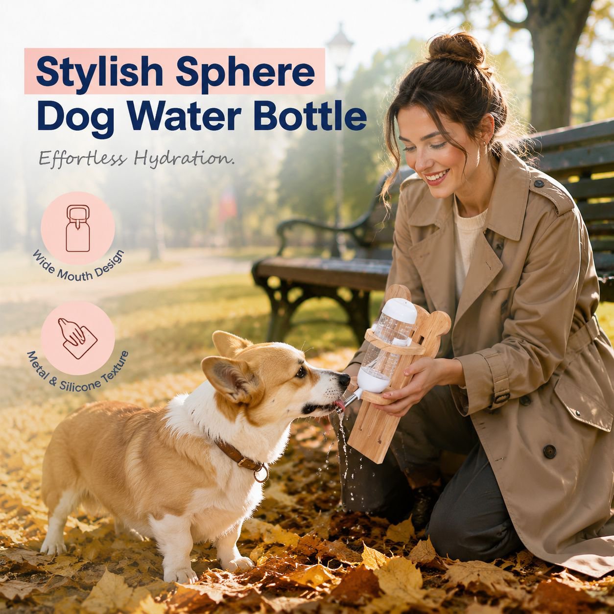 Hamster Anti-Bite Solid Wood Water Bottle Stand with Rolling Ball, Adjustable Height