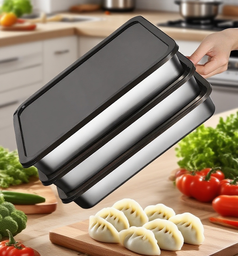 냉동실에 정리된 스테인리스 트레이