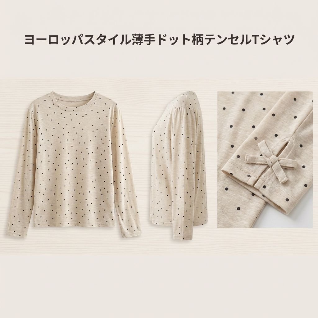 レディースドットテンセルマスクTシャツ長袖インナー