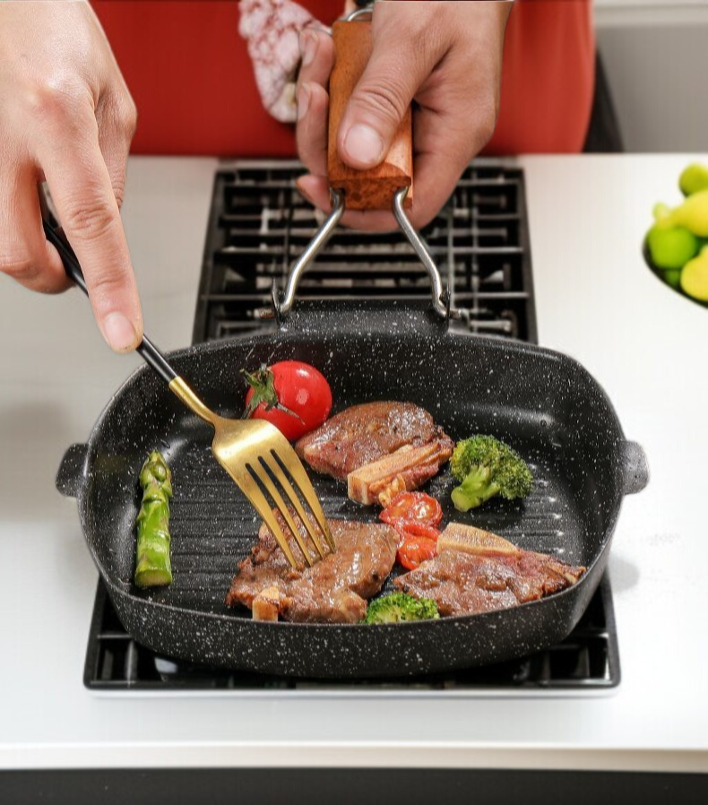 特製ステーキポット、ステーキポット、オムレツポット、アウトドア用ベーキングパン、折りたたみ式で便利な電磁調理器付きポータブルフライパン、ガスコンロ、万能フライパン