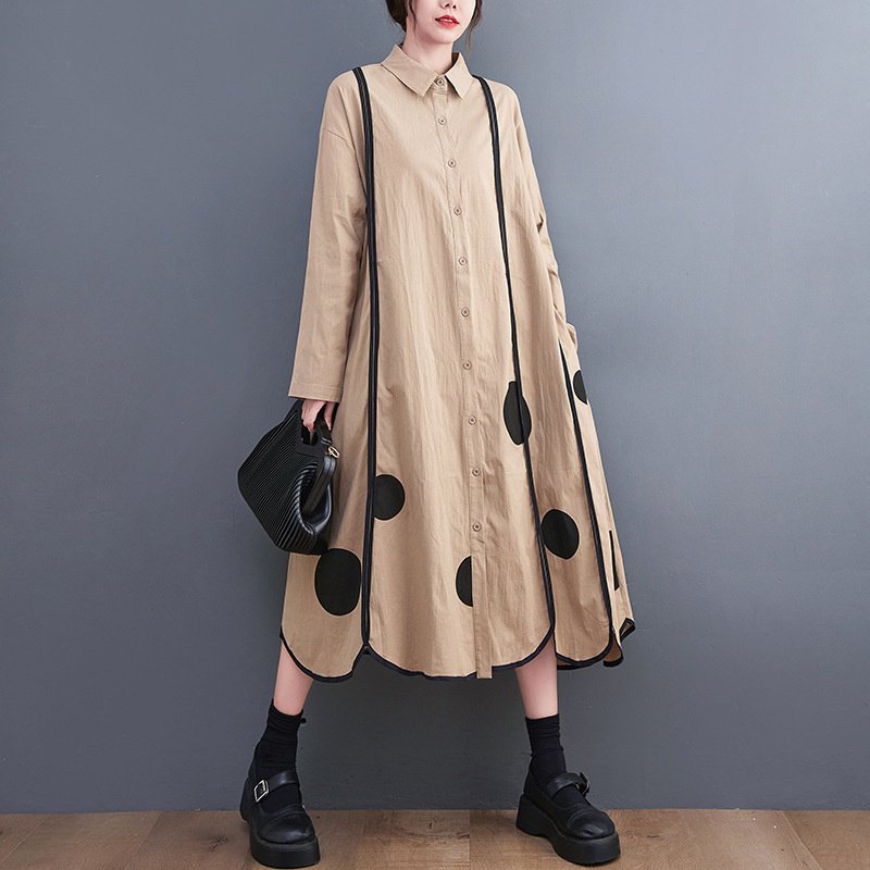 秋の韓国版新作ゆったりとした大きなサイズの花柄レースプリントミディアム丈の文学的なレトロワンピース