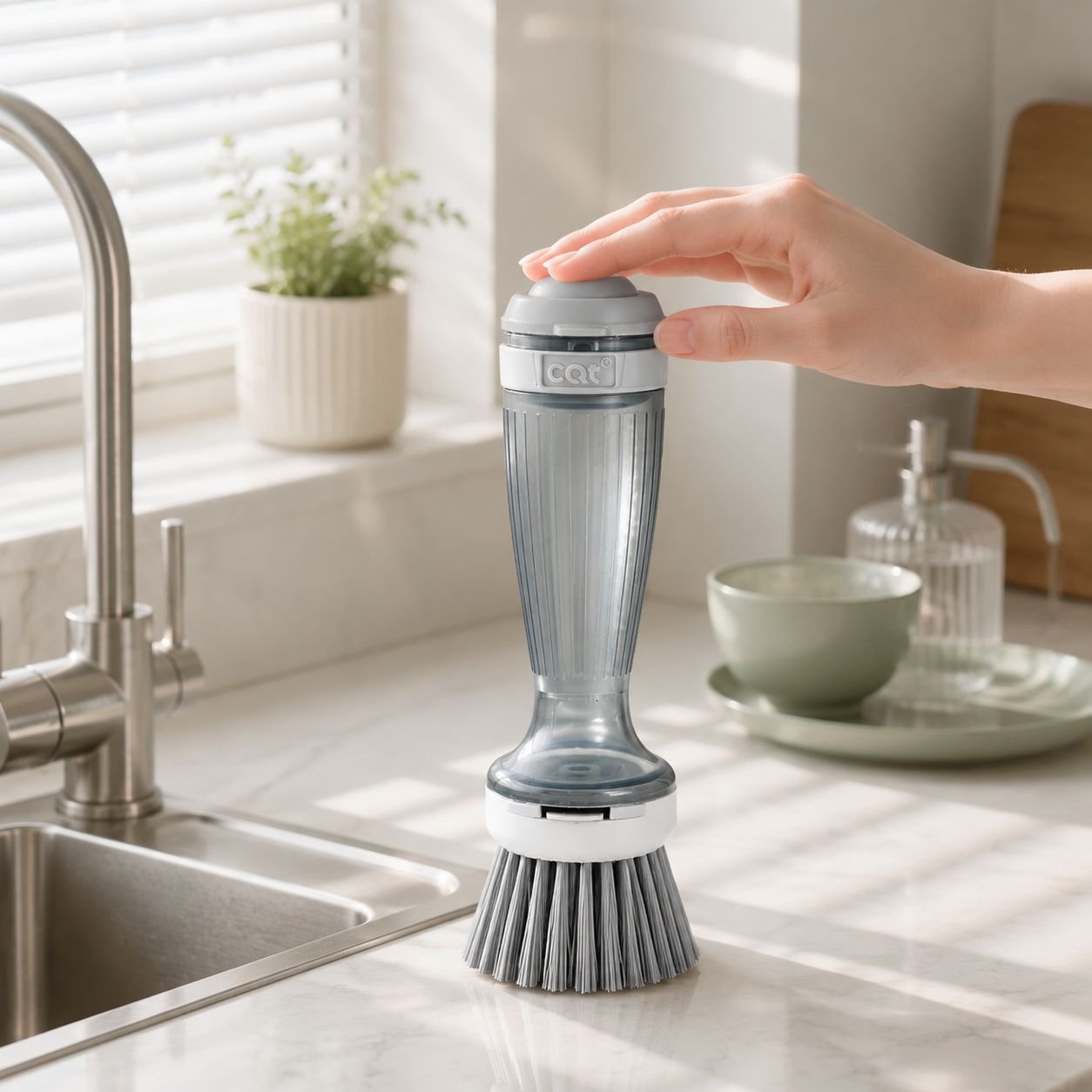 Brosse de cuisine avec réservoir de liquide rechargeable