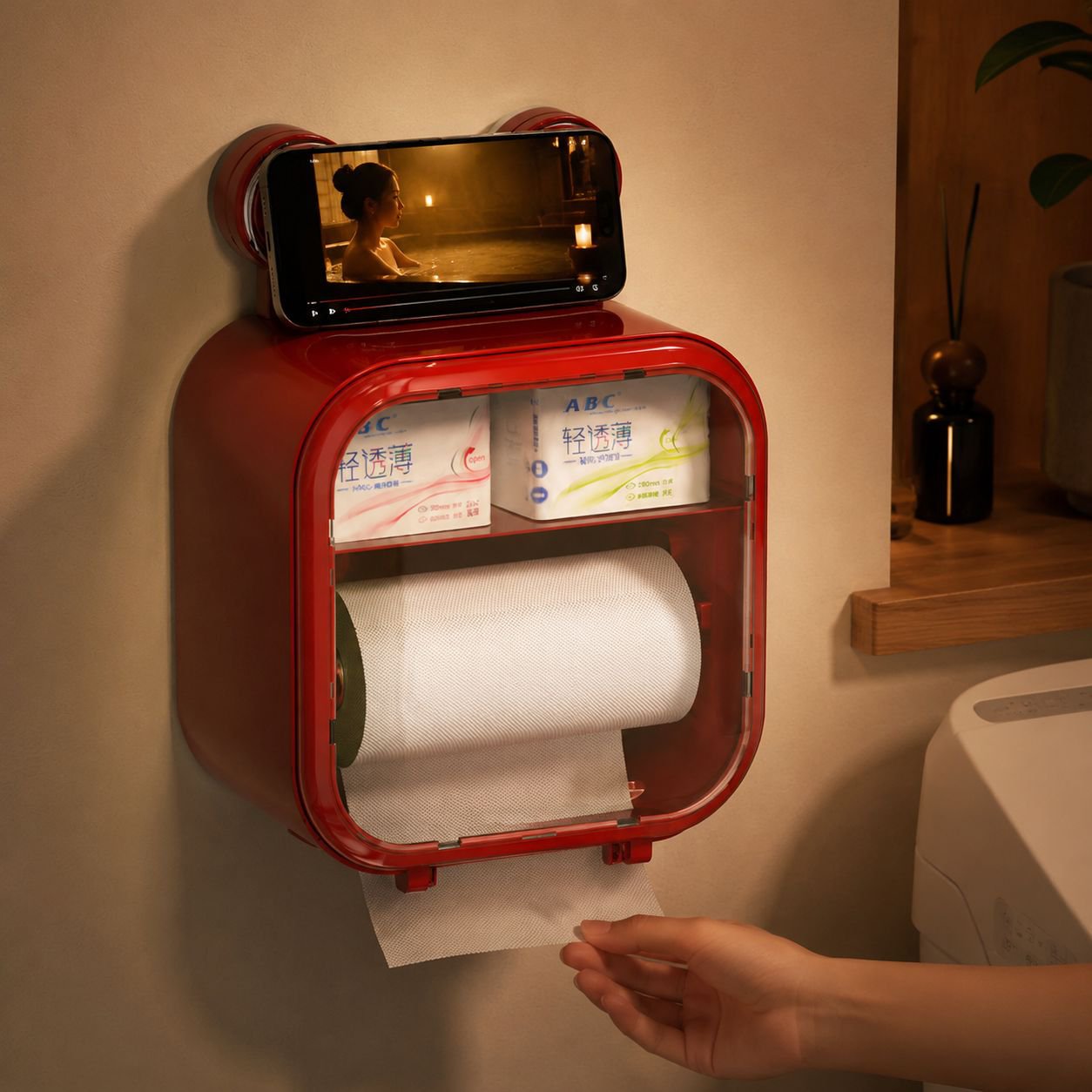トイレ用防水吸盤ティッシュ収納ボックス