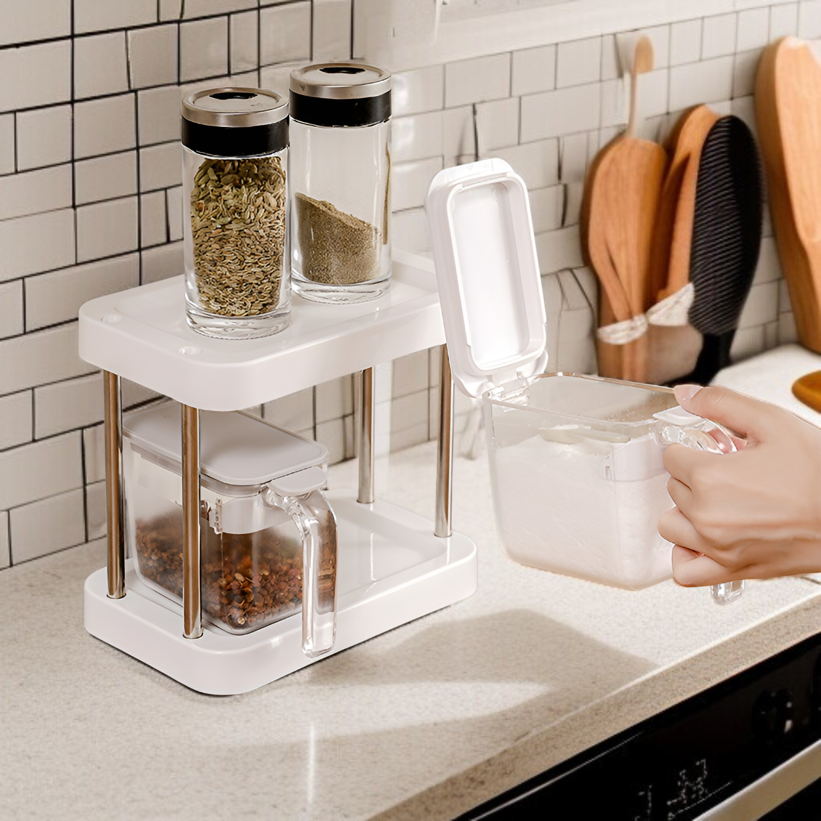 キッチン調味料ボトル収納ラックセット