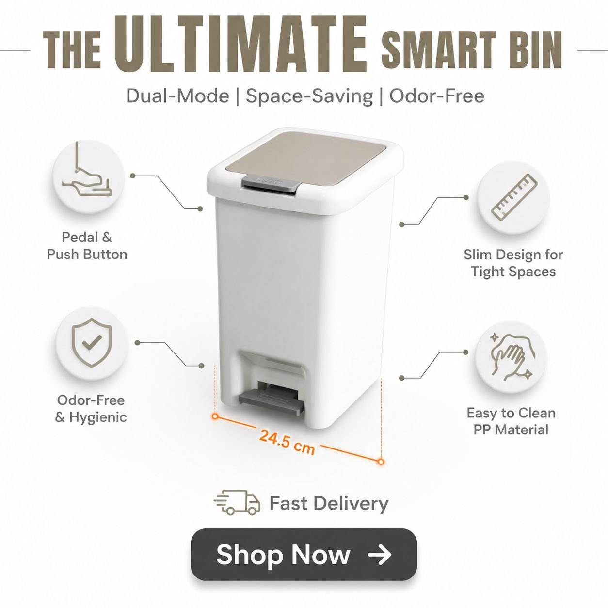 Household Odor-Proof Pedal Trash Bin with Lid