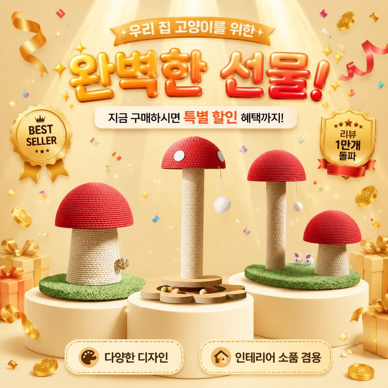 내마모성 버섯 고양이 스크래칭 기둥 고양이 타워 황마 장난감