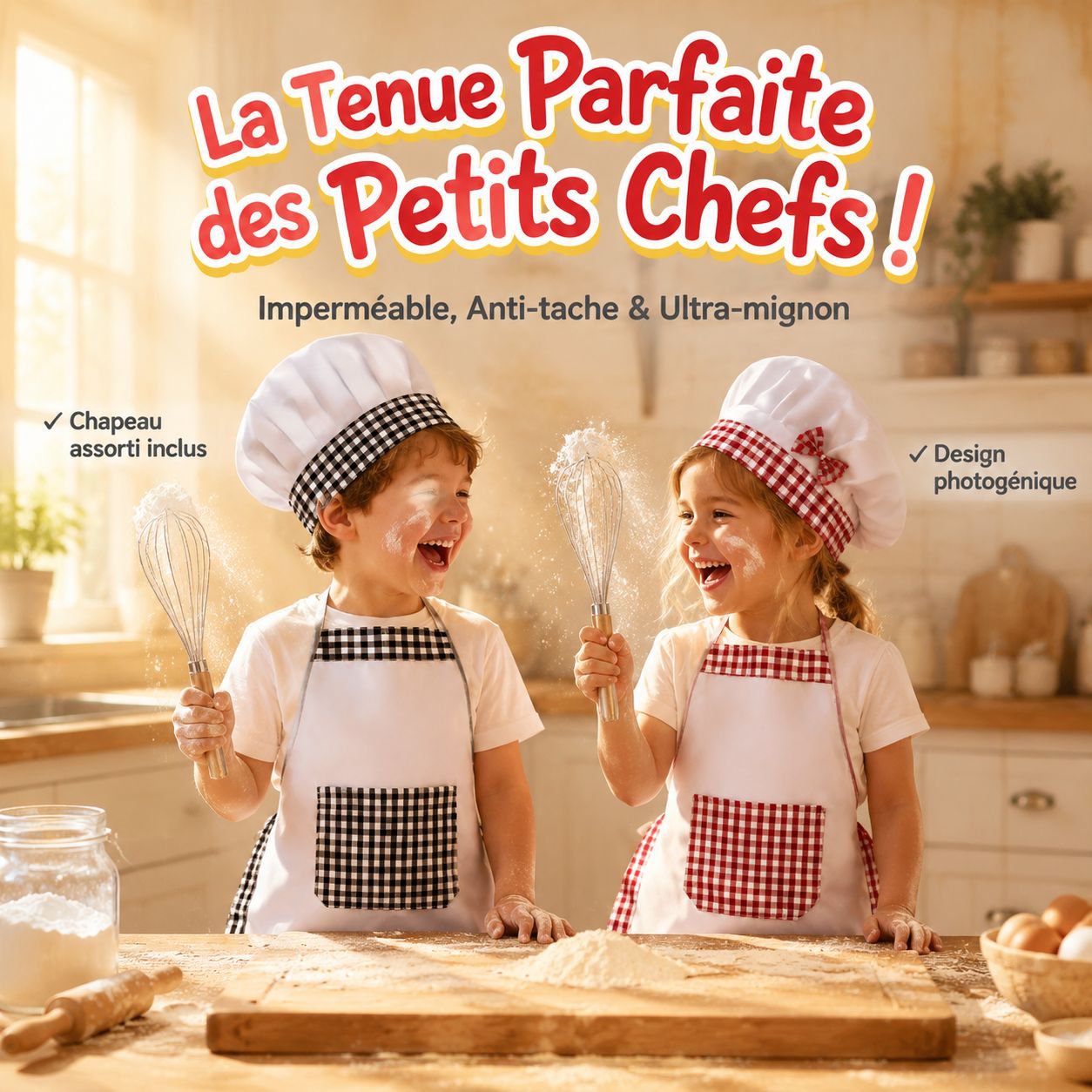 Set de costume de chef cuisinier pour enfants, adapté aux activités de pâtisserie à la maternelle