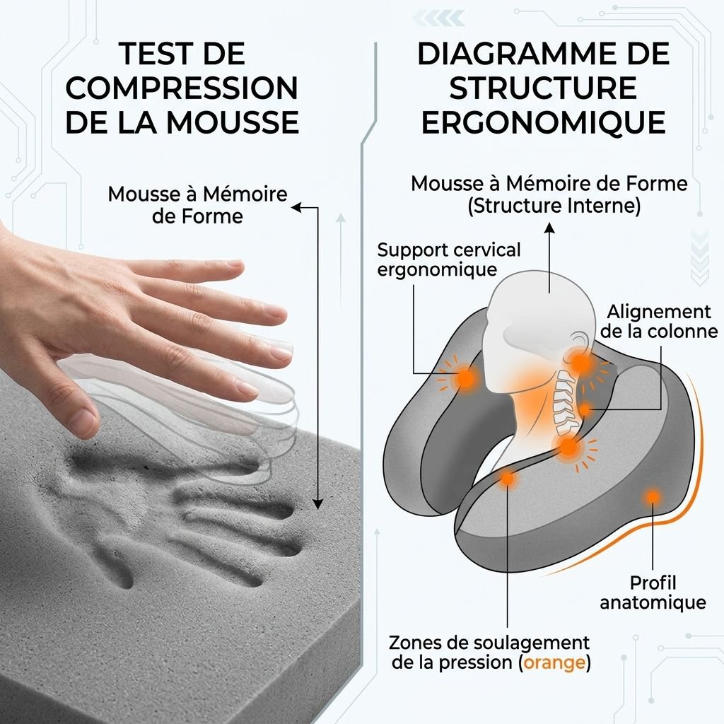 Oreiller de voyage en U portable, coussin cervical mémoire avec capuche