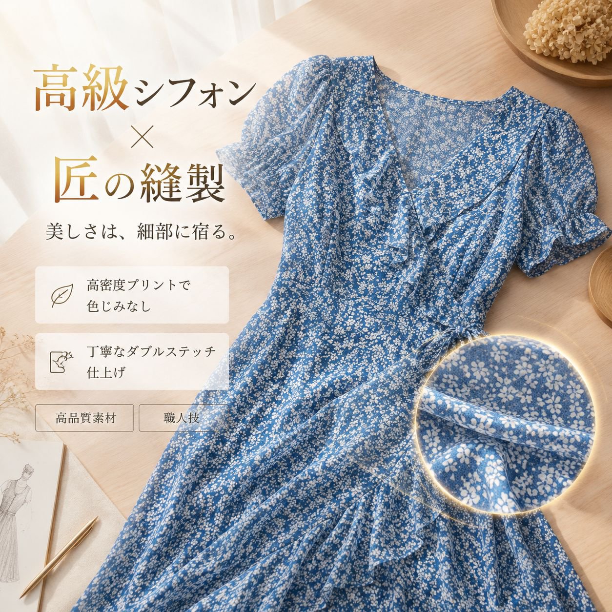 ウエスト絞りストリング 花柄ワンピース 夏 レディース