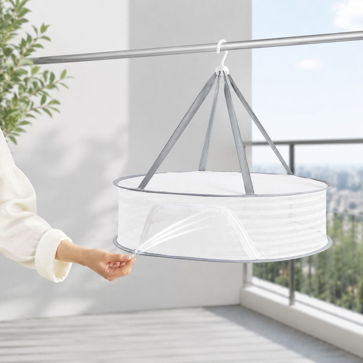 Mesh fabric detail of windproof laundry drying basket