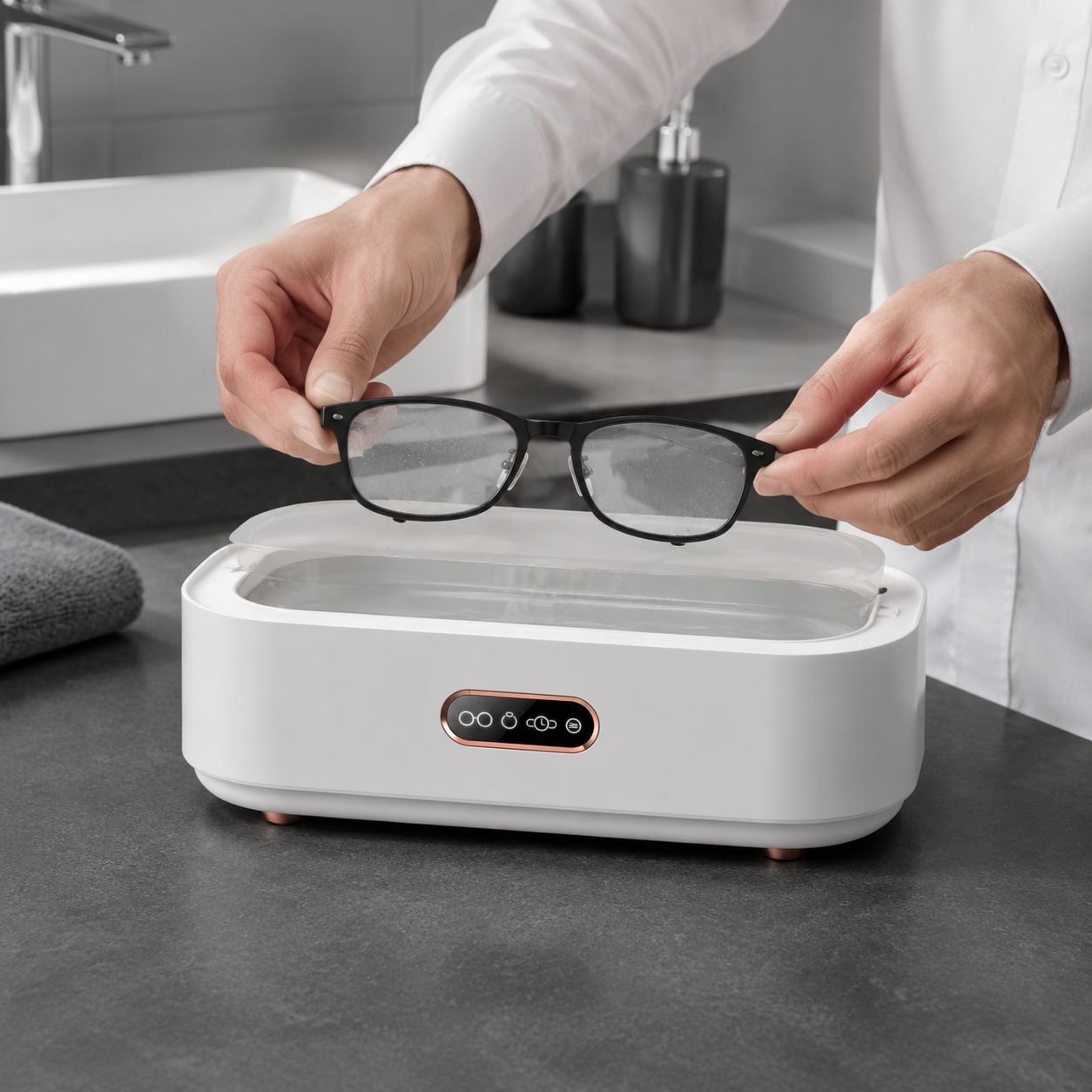 Small ultrasonic cleaner for glasses and watches