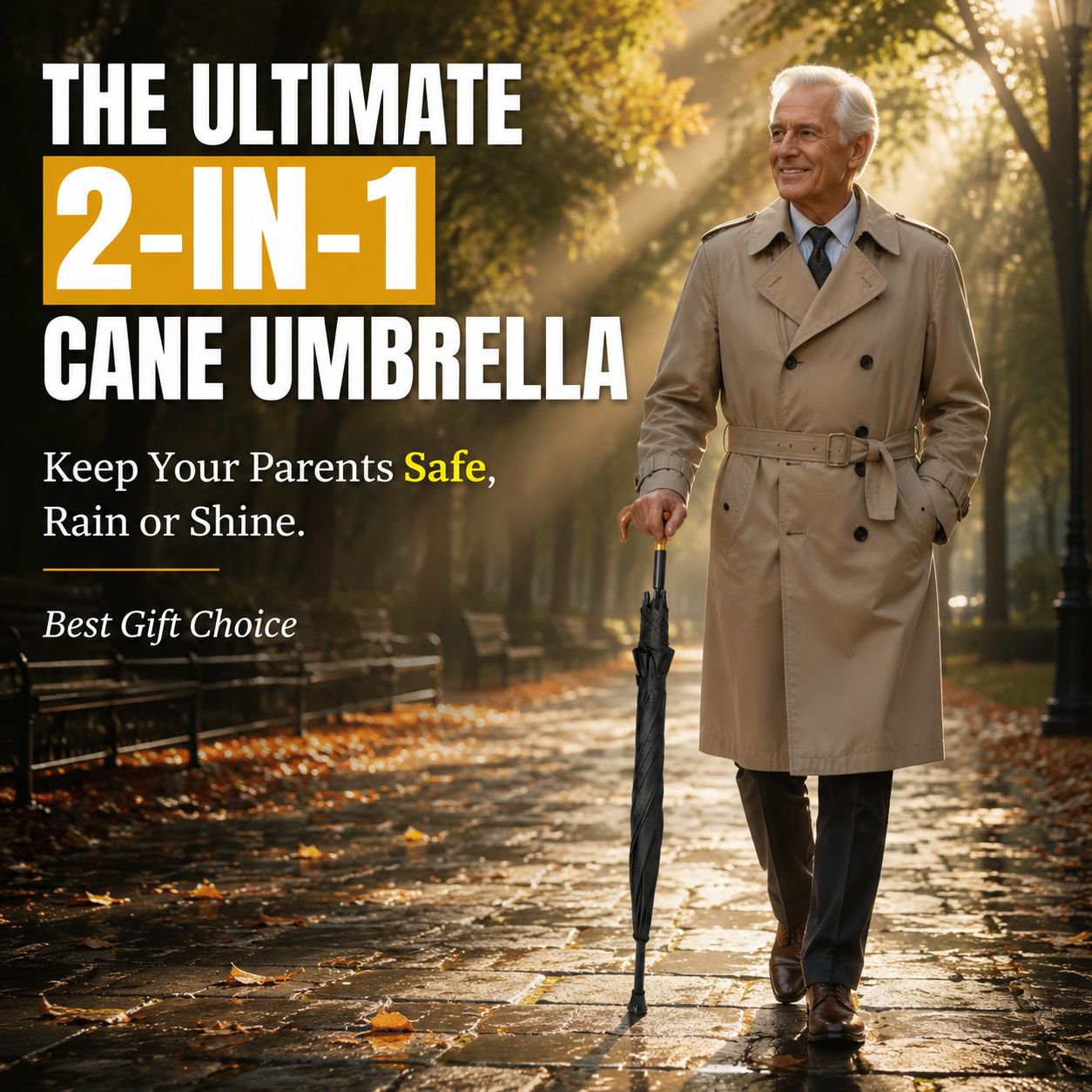 Heat-Insulated Sun-Shading Elderly Walking Stick Umbrella