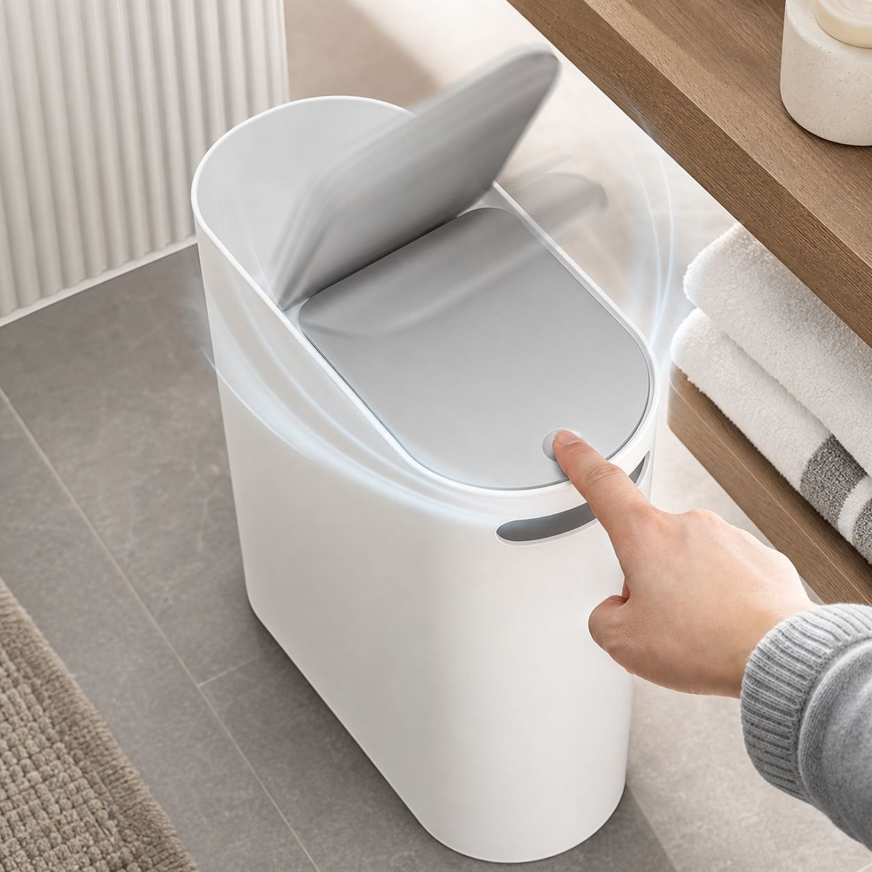 Press-Lid Trash Can for Bathroom and Living Room